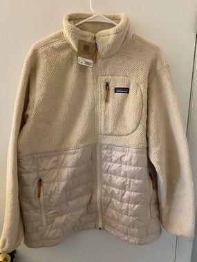Patagonia Cream Fleece Hybrid Jacket with Tan Pull Cord